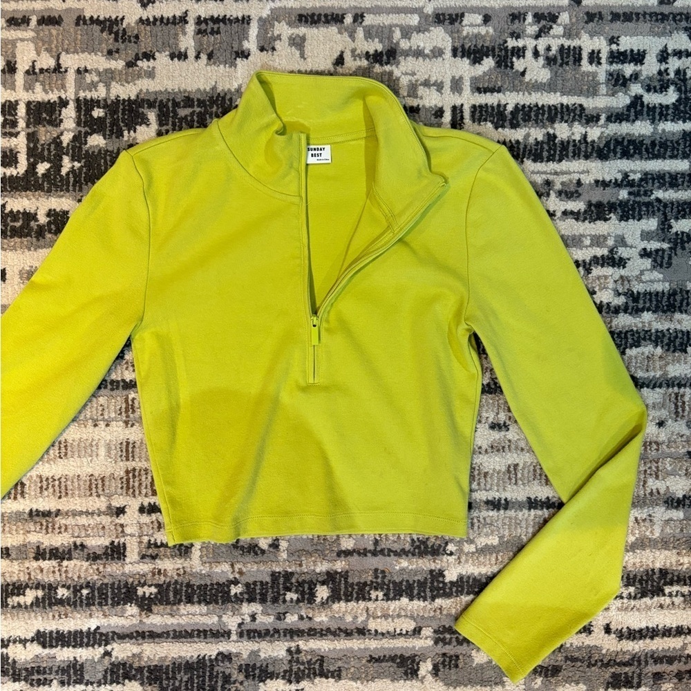 Sunday Best Monarch 1/2 Zip Lime Green Long Sleeve Cropped Top Size Small - Picture 7 of 17